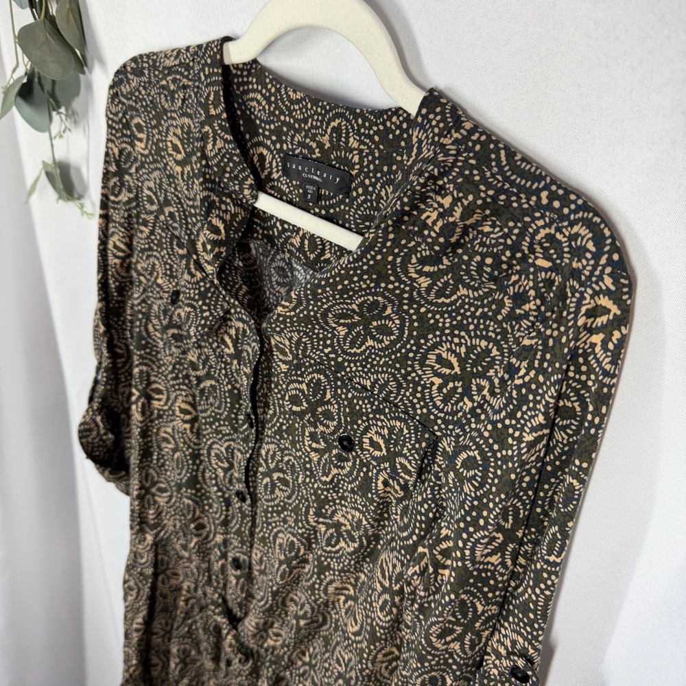Sanctuary | Tunic Top Cinched Waist Belt Printed Button Down Women's Size Small - Picture 5 of 10